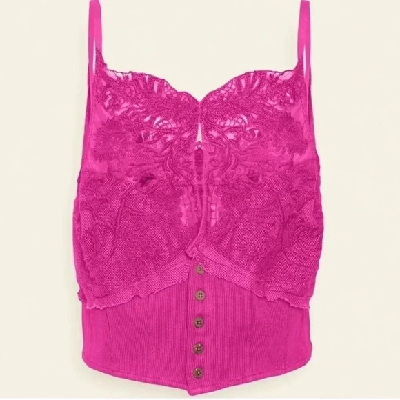 Free People Have My Heart Tank Top Painted Raspberry Sherbet  sz medium - Picture 8 of 9